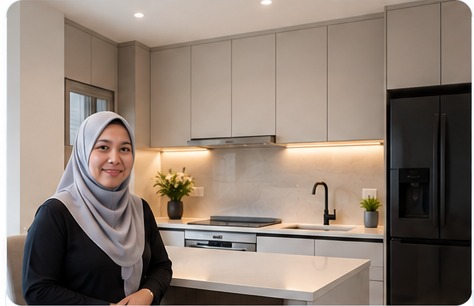 Puan Aziah in a modern kitchen project