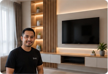 Encik Hafiz with a modern TV cabinet project